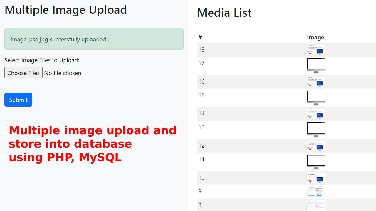 Multiple image upload and store into database using PHP, MySQL - YouTube