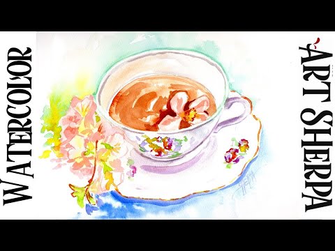 TEACUP AND FLOWERS Easy How to Paint Watercolor Step by step | The Art Sherpa