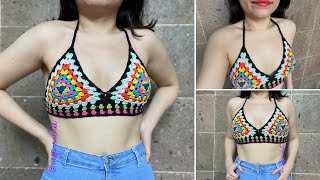 Top a Crochet con Granny Triangular | Bralette a Crochet | Diestra