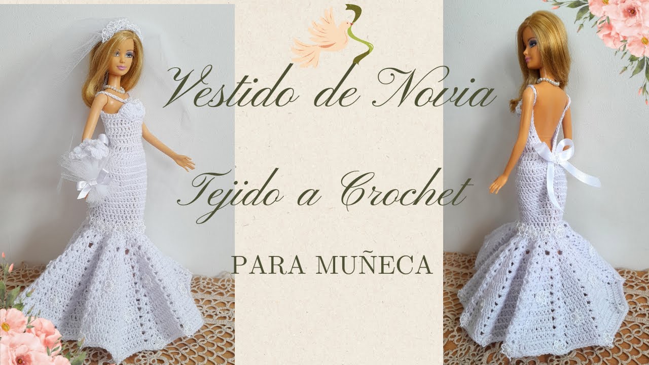 Vestido de Novia Tejido a Crochet para Muñeca