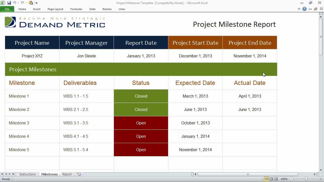 Project Milestone Chart Template