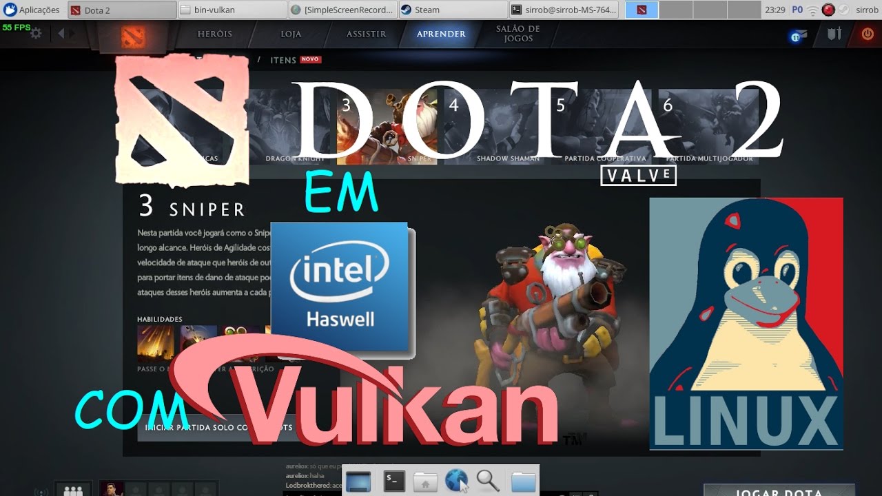 Dota 2 com Vulkan GPU Intel Haswell - Notebook HP com Linux - YouTube