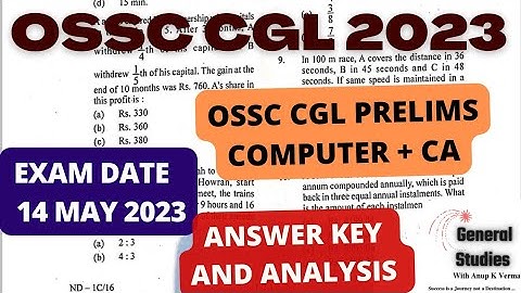 OSSC CGL PRELIMS 2023 | Answer Key | Computer + CA | Exam Date : 14 May 2023