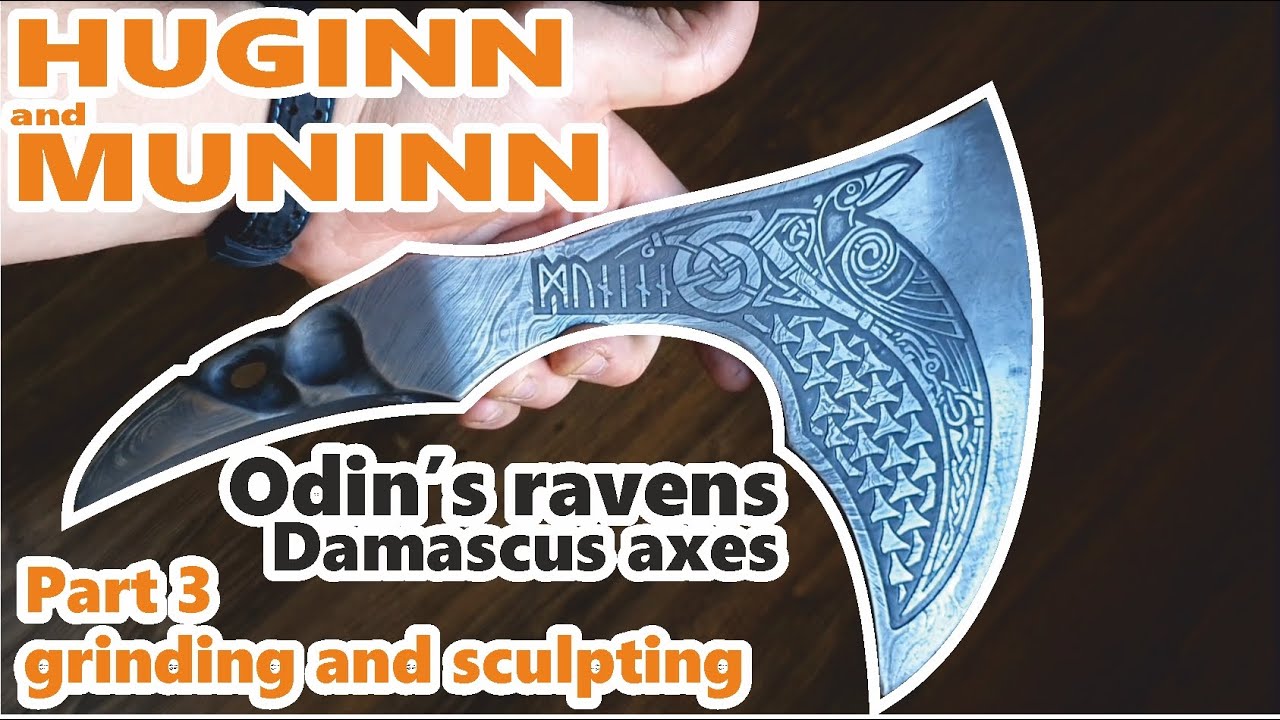Huginn and Muninn - Odin's ravens - damascus axes - part 3