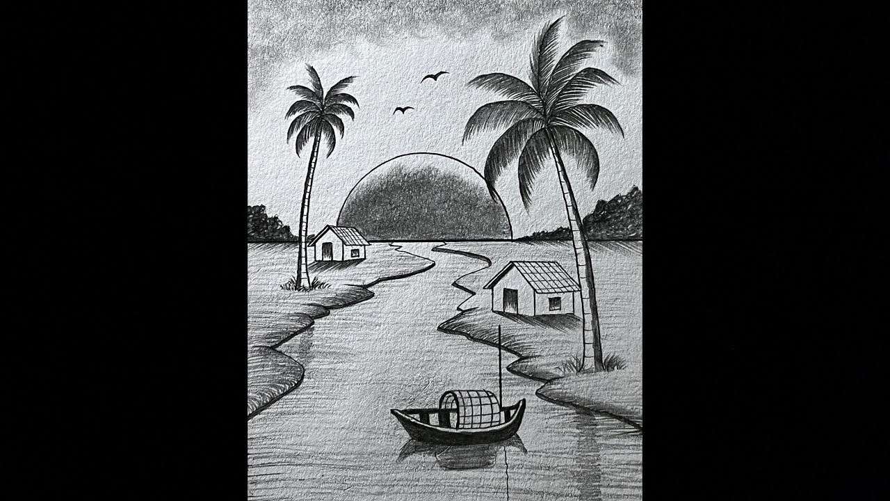 How to draw sunset scenery with pencil sketch | pencil drawing | step by step 