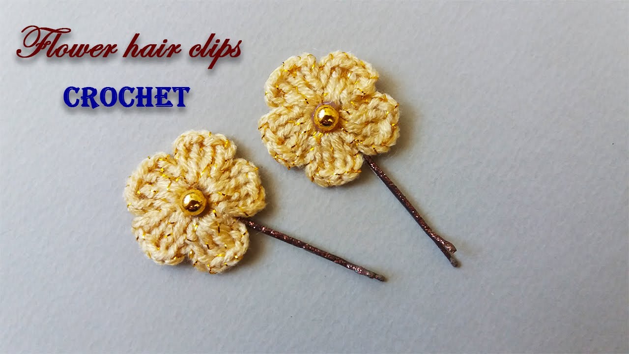 easy flower hair clips crochet tutorial | how to crochet hair clips