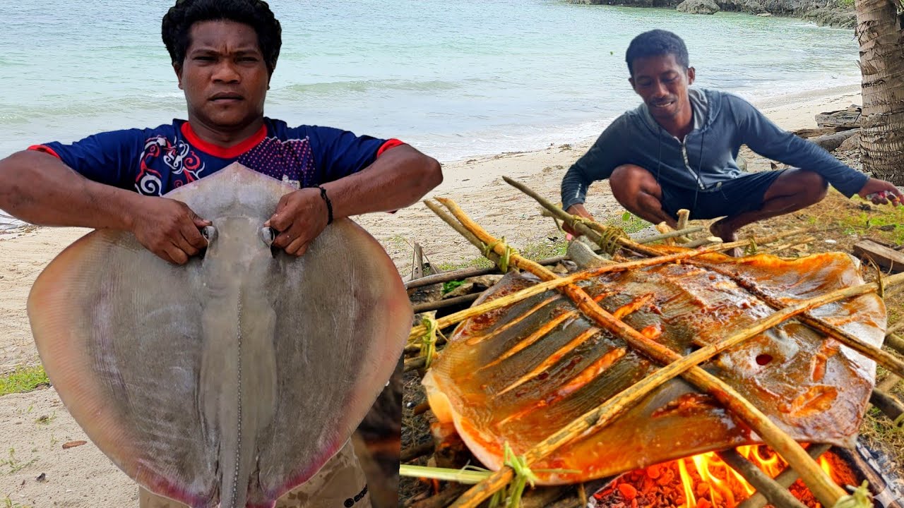 FIRE GRILLED BIG STINGRAY 😱 PULAU TERPENCIL BAKAR IKAN PARI JUMBO BUAT MAKAN DI PANTAI #part16