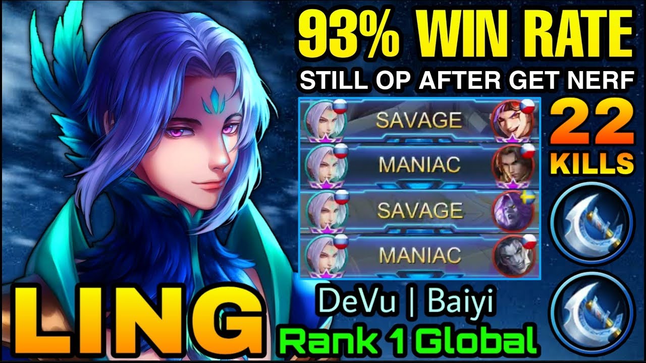 2x SAVAGE!! Ling is Still OVERPOWERED after get NERF - Top 1 Global Ling DeVu | Baiyi