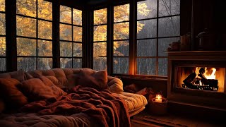 Cozy Room in Autumn with the Sound of Falling Rain and Gentle Fireplace helps you Relax Effectively