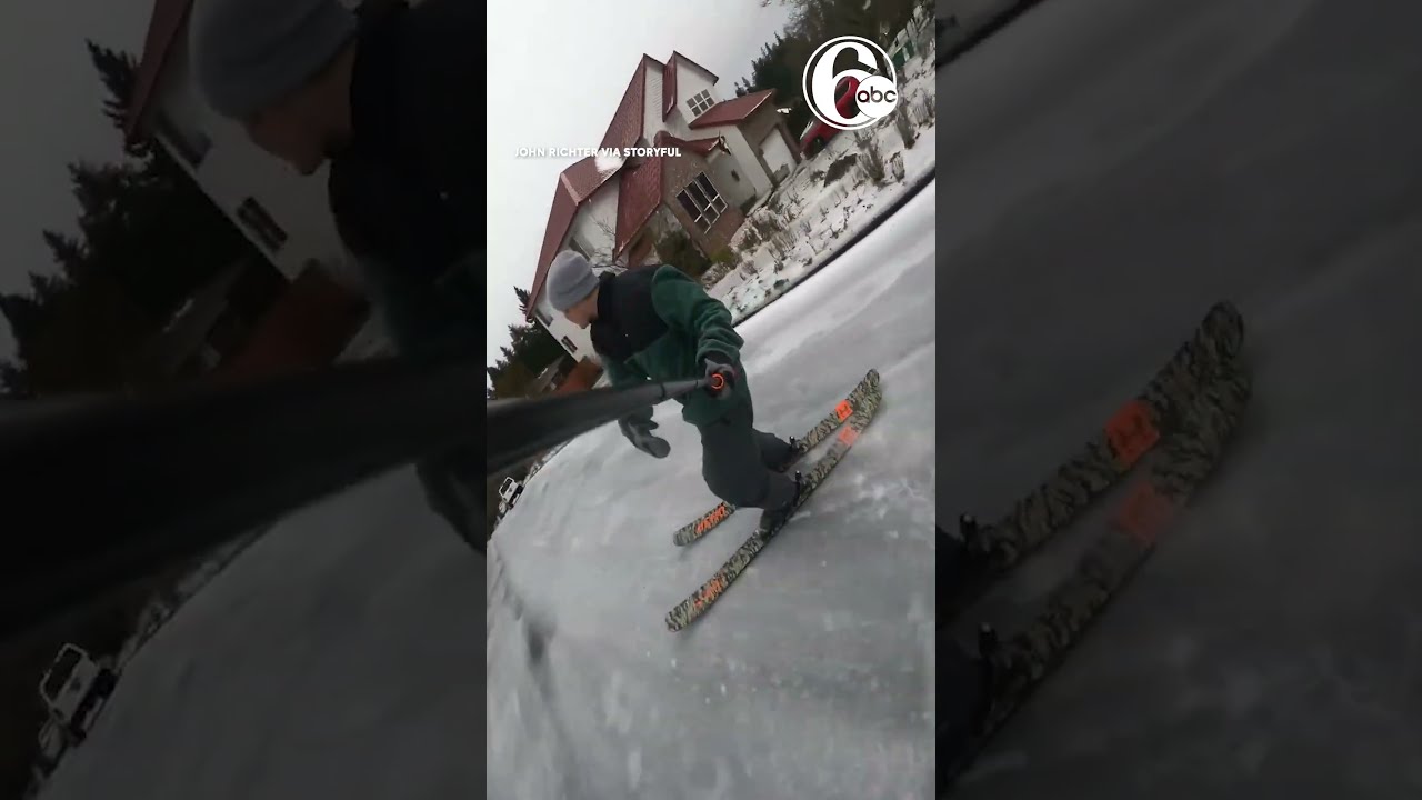 Man Skis Down Frozen Oregon Street After Severe Ice Storm