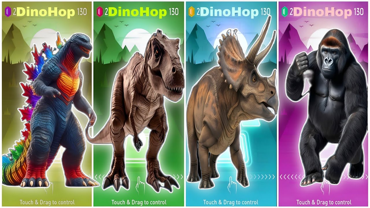 🦕Triceratops🆚The Tyrannosaurus🆚The Triceratops🆚World King Kong🎶Coffin Dance Song!!Tiles Hop EDM Rush