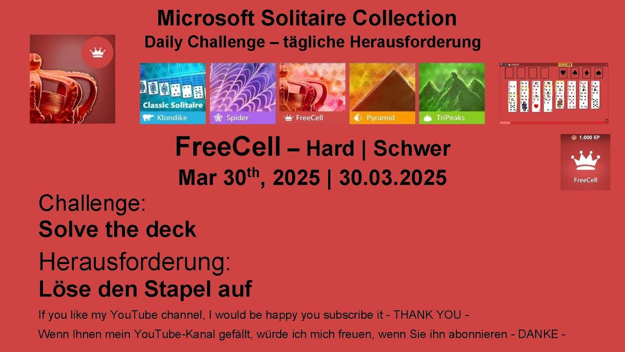 Solitaire Daily Challenges | FreeCell - Hard | Mar 30th, 2025