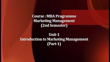 Course Marketing Management(MBA)Programme,2nd Sem Introduction to Marketing Management Unit 1 Part 1