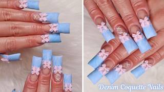 Watch Me Work: Denim Coquette French Duck Acrylic Nails 🎀🩵☁️