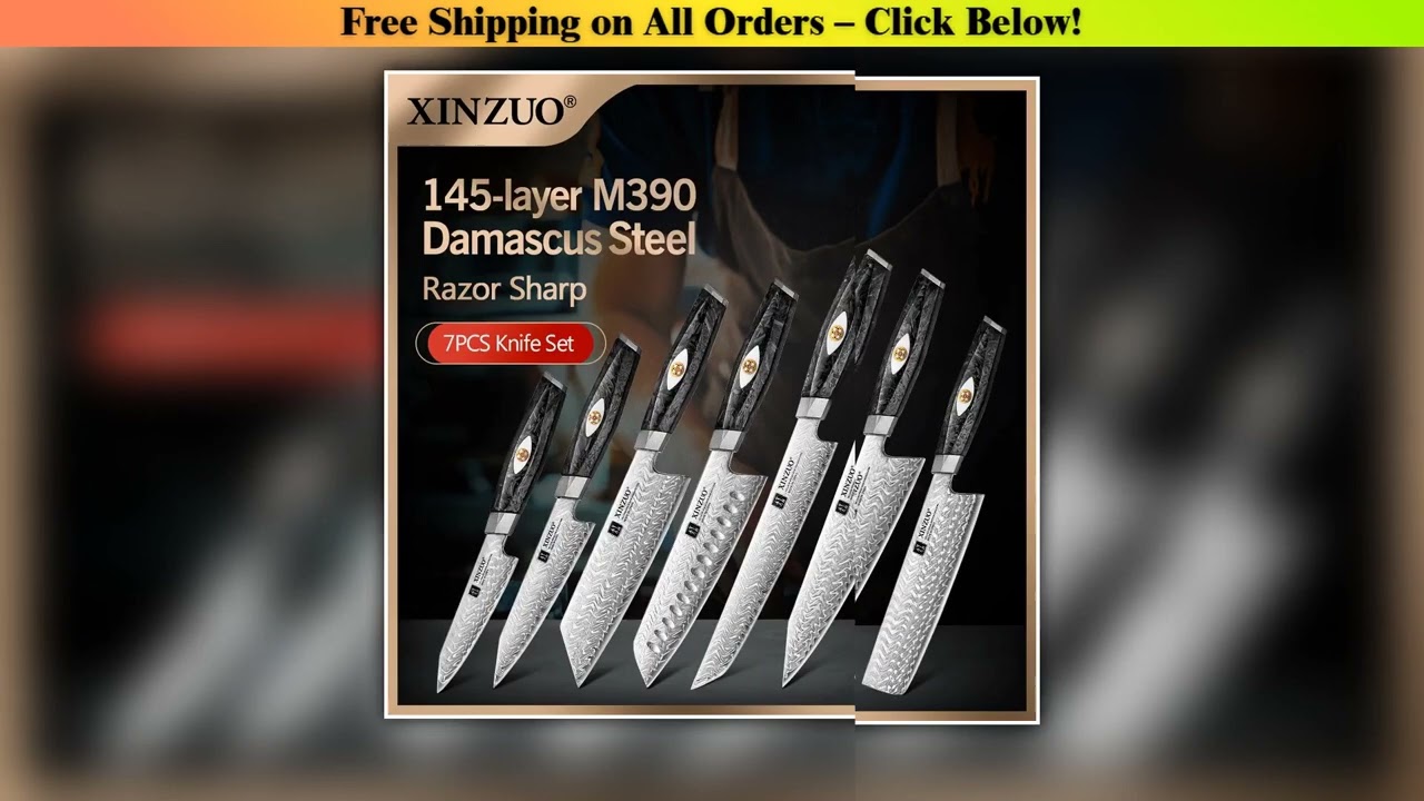 XINZUO 2PCS-7PCS Damascus Steel Knife Set With 145 Layers M390 Steel Black Carbon Fiber Handle