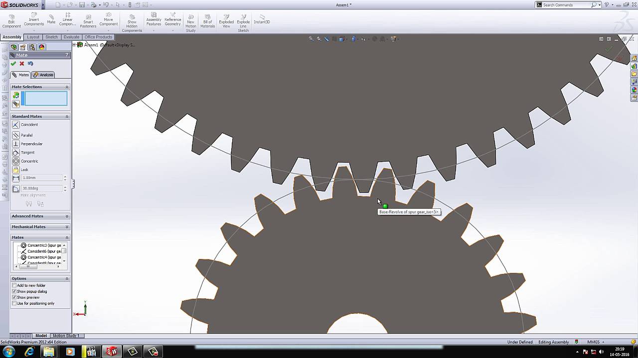 SolidWorks tutorial Gear design and motiin simulation - YouTube