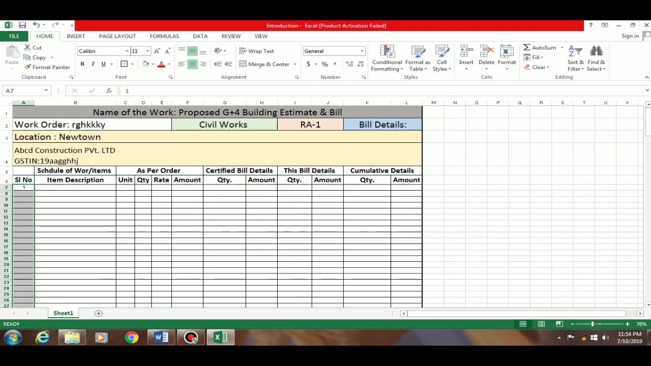 How To Prepare Bill Of Quantity Boq Of Any Construction Work In Excel Part 1 Youtube