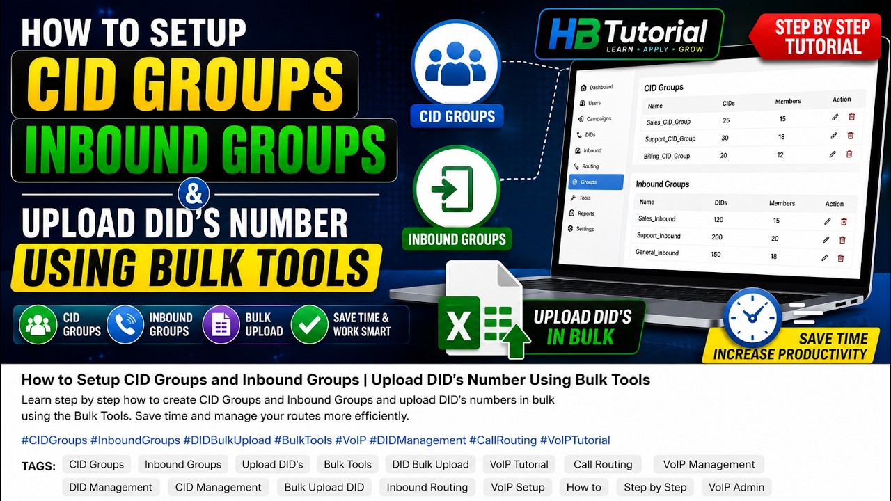 VICIdial CID Groups & Inbound Groups Setup | Bulk Upload DID Numbers
