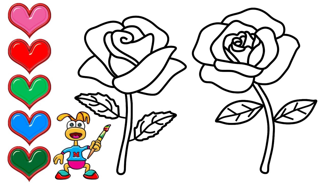 How to Draw Rose Flower Easy - Learn Colors Painting for Toddlers ...