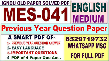 MES 041 Previous Year Question Paper Solved in English || mes 041 important questions with answers