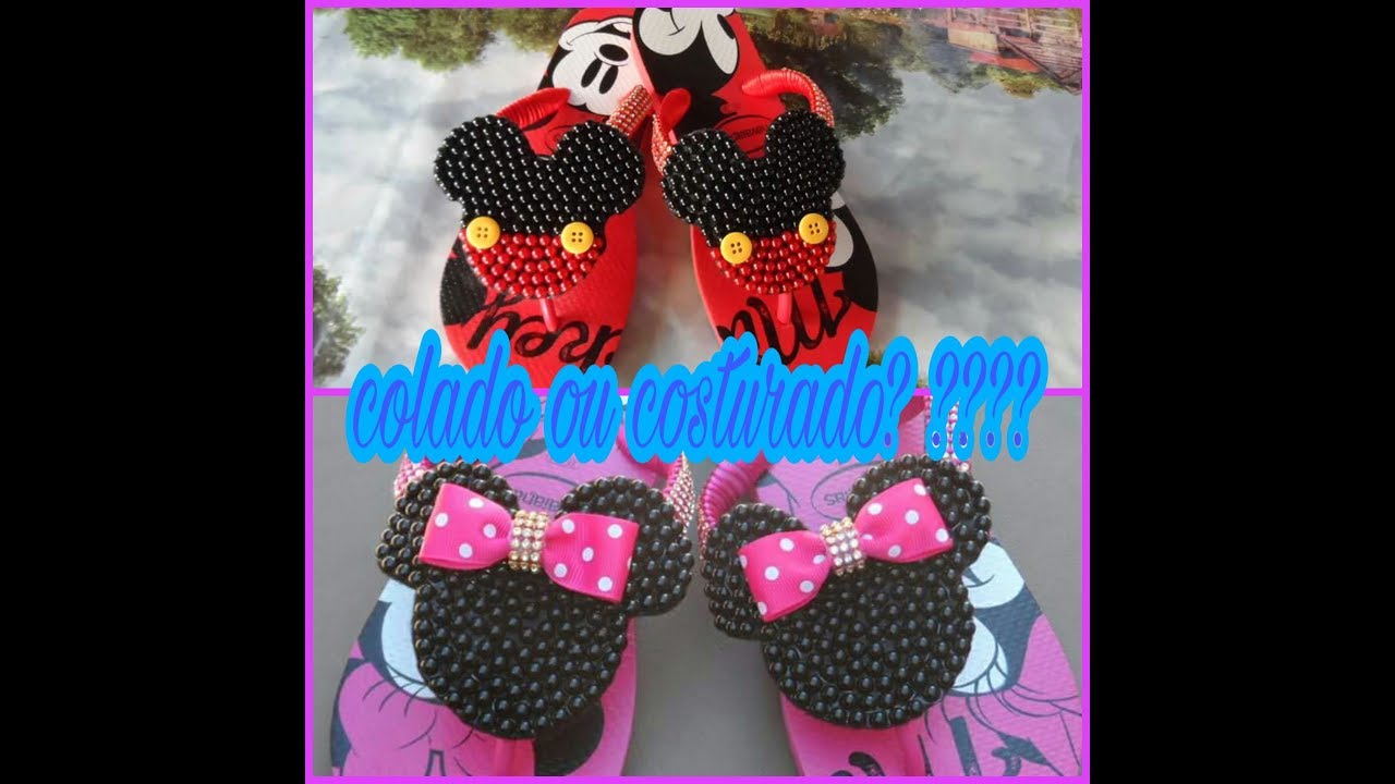 Mickey e minnie  no feltro para chinelo