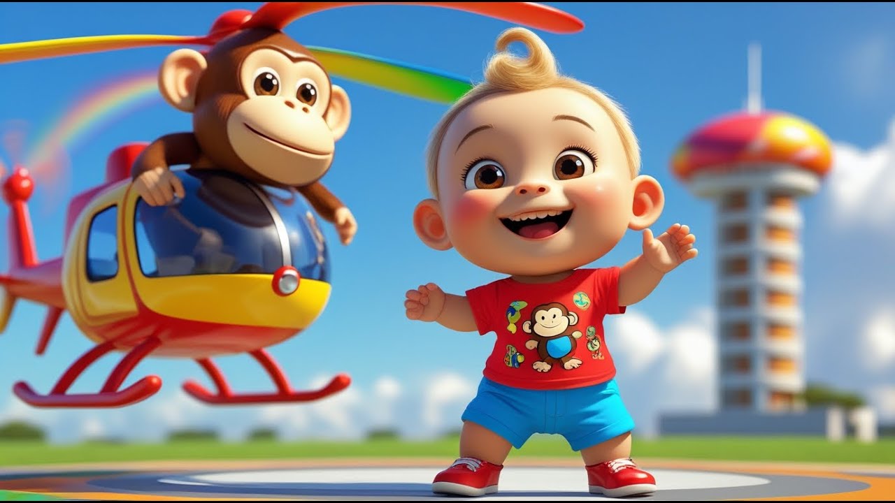 Monkey Flies Helicopter Spin Spin | Fun Kids Song | Silly Adventure Rhyme