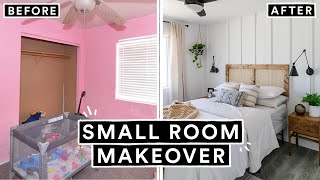 EXTREME SMALL BEDROOM MAKEOVER + DIY HEADBOARD (From Start To Finish)