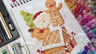 draw with me - christmas cookies illustrations☃️🎄 using alcohol-based markers and colored pencils˚✧