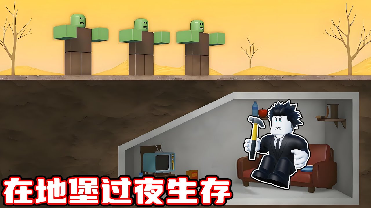 我要白天建造地下堡垒，晚上躲避怪物！ROBLOX