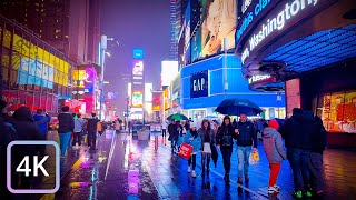 【4K】Rainy Night Walk around Times Square &amp; 7th Avenue