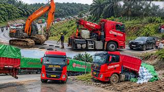 Detik Detik Truk Tangki Merah Hilang Kendali !! Evakuasi Truk Trailer Siba Surya Terjeblos !!