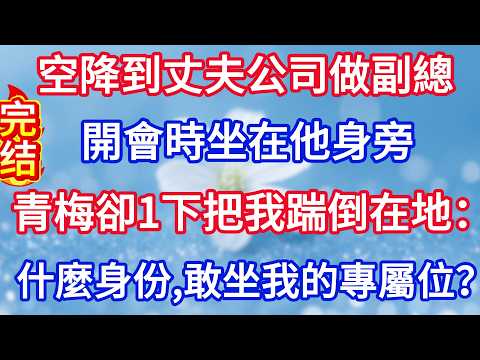 我空降到丈夫的公司做副總，開會時坐在他身旁，青梅卻一下把我踹倒在地：你什麼身份，敢坐我的專屬位？丈夫當場臉色煞白#完结文#情感故事#一口气看完