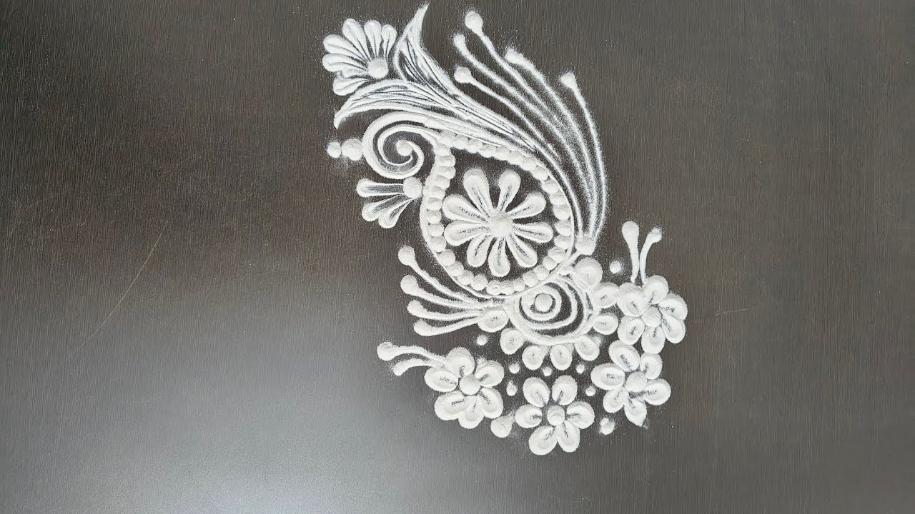 Beautiful white flowers rangoli designs and koiri design 