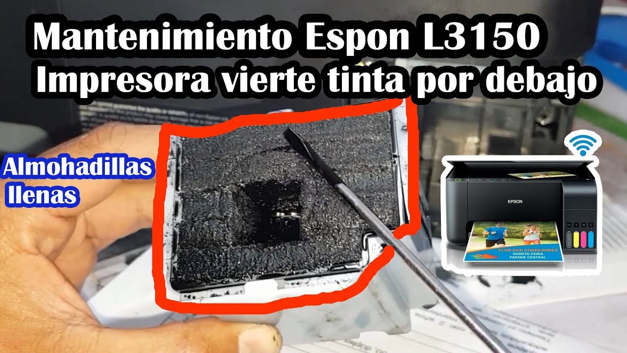 ?Mantenimiento de almohadillas - Impresora Epson L3150, cuando vierte  tinta debajo de la impresora - YouTube