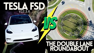 Tesla's FSD v12.3.6 versus the Double Lane Roundabout: Roundabout Scenarios w/Drone Footage for FSD