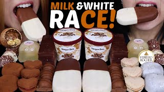 ASMR MILK & WHITE CHOCOLATE RACE BIG FRESH CREAM MOCHI, ICE CREAM DUO BARS, FERRERO, HEART MACARONS
