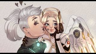 Mercy x Zarya ship art overwatch fanart speedpaint