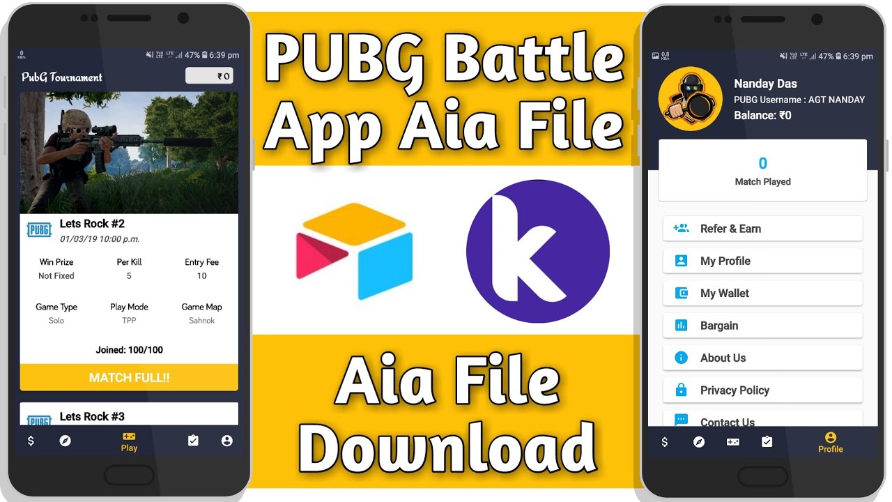 PubG Tournament app aia file download for Kodular