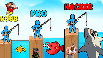 SHINCHAN noob vs pro vs hacker in FISH FARM IDLE with FRANKLIN AND CHOP