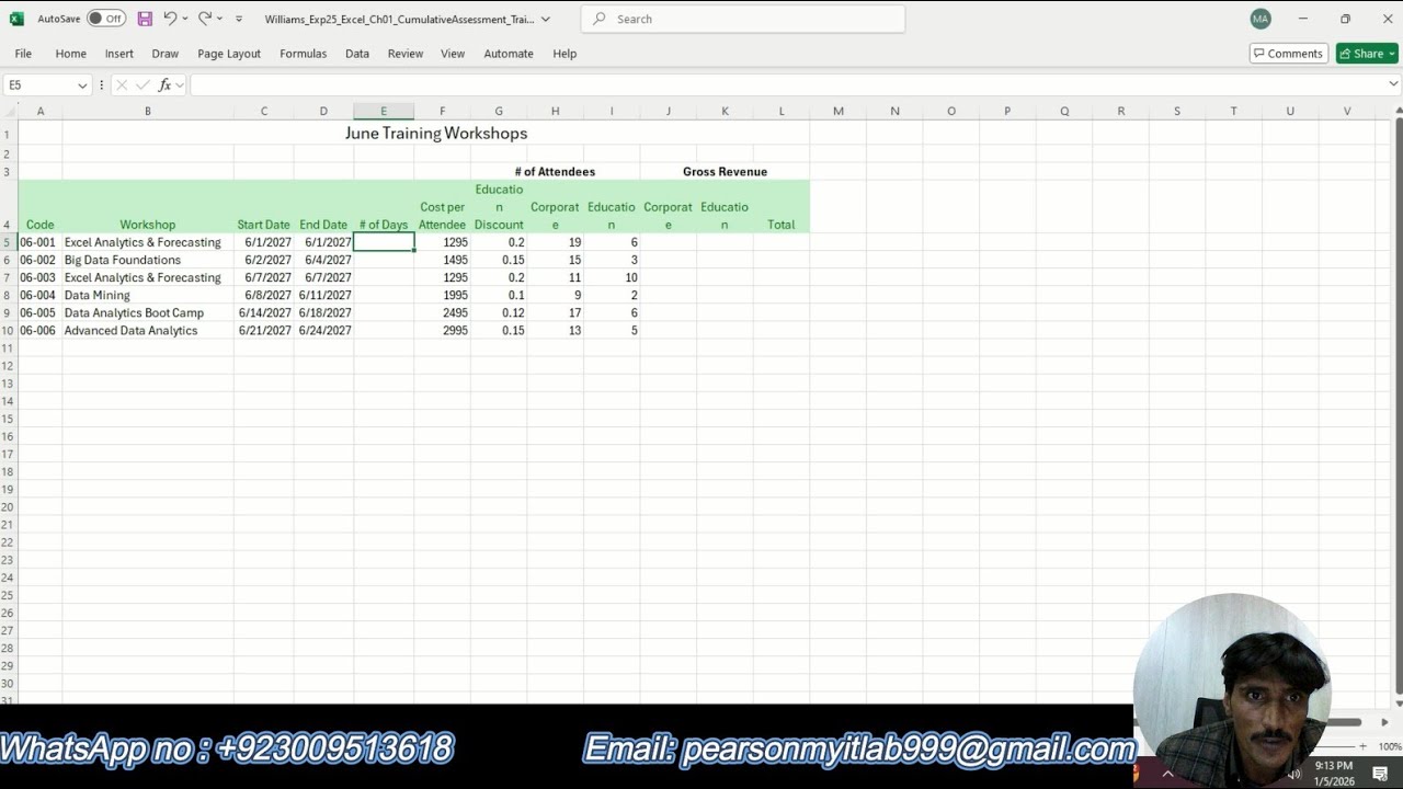 Exp25_Excel_Ch01_CumulativeAssessment_Training | Exp25 Excel Ch01 Cumulative Assessment Training