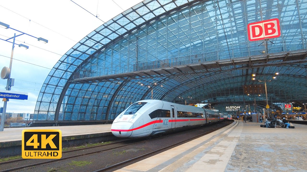 Berlin Hbf - 20 minutes video of ICE, IC, EC, RB and S-Bahn trains (4k)