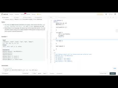 LeetCode August Daily - Day 28 - 225. Implement Stack using Queues