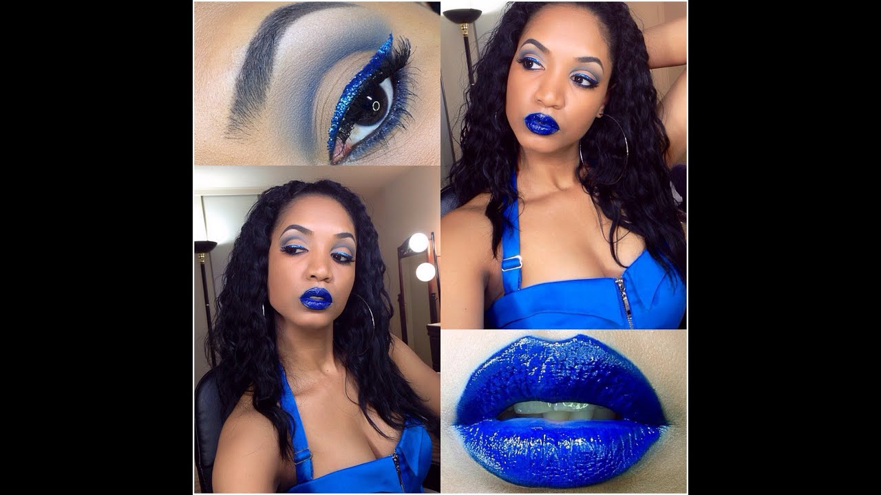 MAKEUP TUTORIAL Cut Crease Glitter Eyeliner Blue Lips OH MY