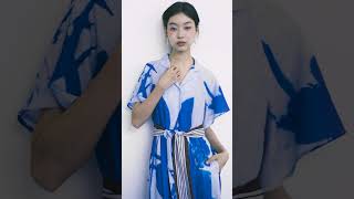 Flutter Sleeve Fit & Flare Midi Dress (Klein Blue Cyanotype)