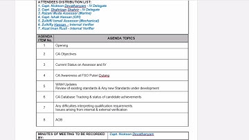Agenda Form for Standardisation Meeting (Sample) | Internal Verification & Competence Assessment