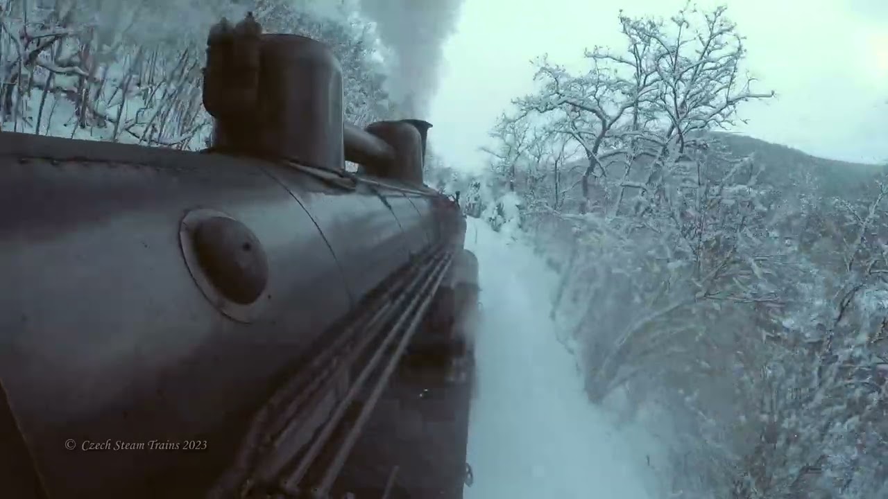 Cabview / Pohled strojvedoucího vršovického "Čtyřkoláka" 434.2186  na zasněžený Posázavský Pacifik