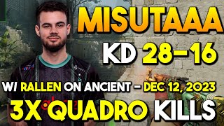 Misutaaa (28-16) w/ rallen on Ancient - 3x Quadro Kills - FACEI 5V5 RANKED - CS2 POV - Dec 12, 2023