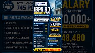 IBPS SO Recruitment 2026 | 745 Vacancies | Salary ₹85,000+ | Apply Online | IT Officer, AFO #shorts