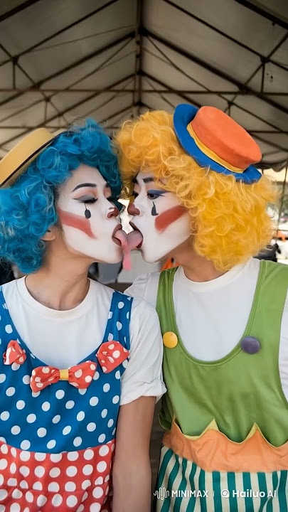 Two female CLOWNS FRENCH KISSING ❤️💋