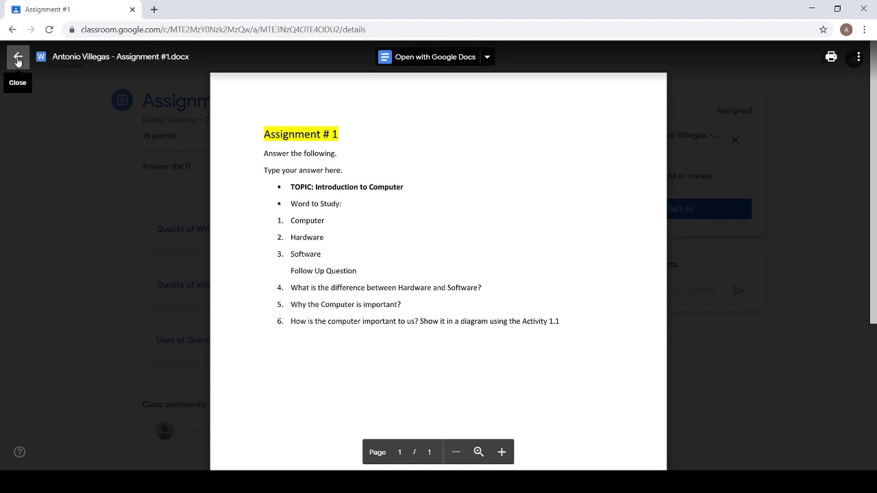Turning Assignment Steps in Turning In (Submit) your Assignment - YouTube